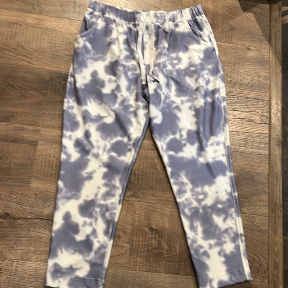 NEW GRAY white tie dye LOUNGE PANTS Scorpio Sol LARGE Drawstring Waist Pull On L